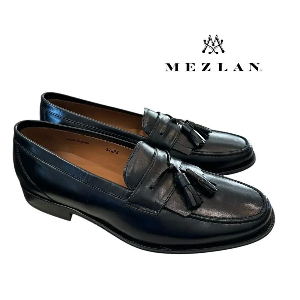 New Mezlan E2391 Men's Black Leather Tassel Slip-on Loafers Dress Shoes 8.5